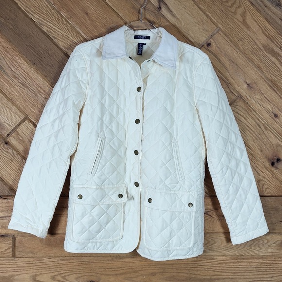 Chaps Jackets & Blazers - Chaps Quilted Barn Jacket Womens Size M Cream Corduroy Collar